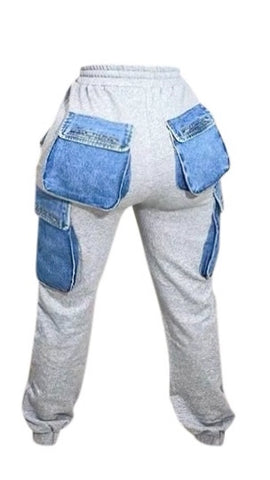 more than enough gray sweatpants, gray sweats for women, dressy sweatpants, women's gray sweats, women's ankle sweat pants, gray sweats with denim pockets, women's sweatpants with denim pockets