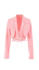 partytime cropped blazer top, cropped top, cropped blazer, blazer top, women's blazer, women's cropped blazer, pink cropped blazer, pink cropped blazer top