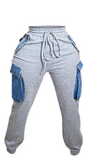 more than enough gray sweatpants, gray sweats for women, dressy sweatpants, women's gray sweats, women's ankle sweat pants, gray sweats with denim pockets, women's sweatpants with denim pockets