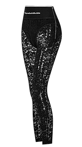 everyone sucks but me leggings, everyone sucks but me pants, everyone sucks but me, lace leggings, women's lace leggings, women's black lace leggings, club outfit, high waisted leggings, high waisted lace leggings, built in panty leggings